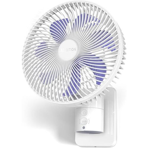 8” Small Wall Mount Fan with Remote Control, 90°Oscillating, 4 Speeds, Timer, Included 120° Adjustable Tilt, High Velocity, 70Inch Cord, for RV Bedroom Home Office Garage