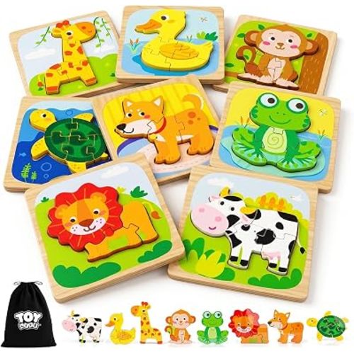 TOY Life Wooden Puzzles for Toddlers 2-4, Montessori Toys for 1 2 3 Year Old Boys Girls, Animals Puzzles Educational Learning Toys 2 Year Old, Toddler Birthday Gifts Toy for Baby Girl Boy 6M+