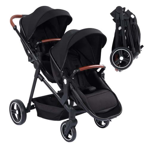 Roromall Double Stroller for Infants and Toddlers, Foldable Tandem Stroller, Reversible Pushchair Bassinet Pram with Large Storage Basket, Adjustable Backrest & Canopy