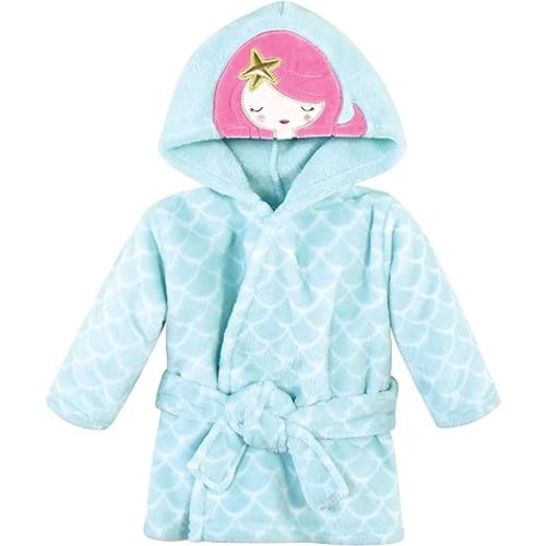 Hudson Baby Unisex Baby Plush Animal Face Bathrobe, Mermaid, 0-9 Months