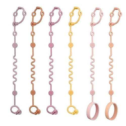 Toy Straps for Baby, 6pcs Adjustable Toy Holder for Stroller Accessories, Silicone Tether Pacifier Clip, No Throw Travel Essential Leash for High Chair, Car Seat