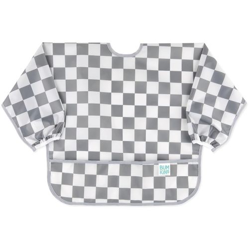 Bumkins Sleeved Bib for Girl or Boy, Baby and Toddler for 6-24 Mos, Essential Must Have for Eating, Feeding, Baby-Led Weaning Supplies, Long Sleeve Mess Saving Food Catcher, Fabric, Gray Check