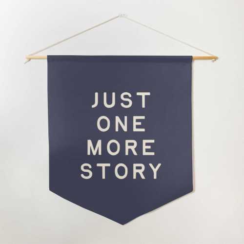One More Story Fabric Pennant Banner (color slate) - Custom Nursery Wall Hanging for Reading Nook or Bedroom