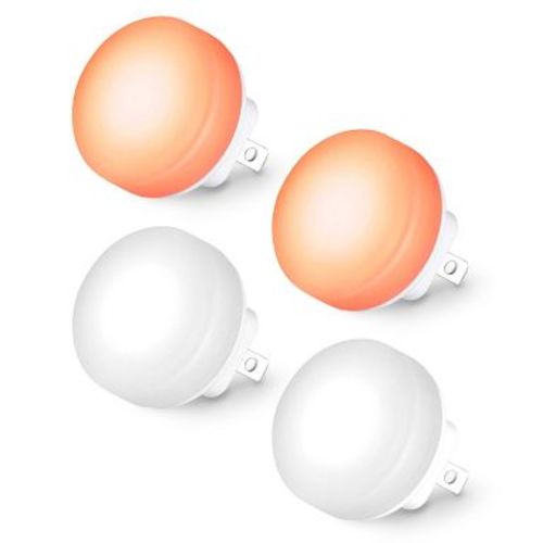 iHome Plug-In Night Light 4-Pack, Dusk-to-Dawn Sensor, 2 White & 2 Red LEDs, 3000K Warm Glow, Red Light for Sleep for Bedroom, Hallway