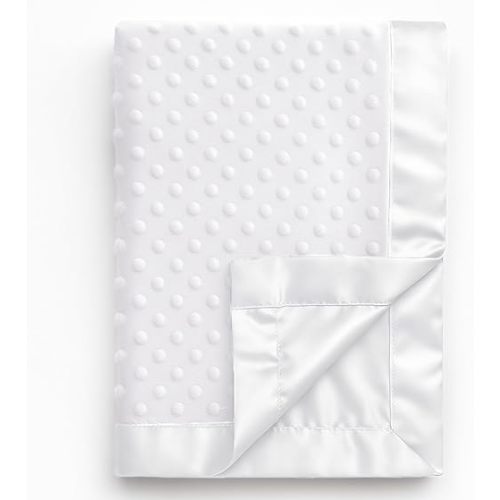 Pro Goleem Baby Soft Minky Dot Blanket with Silky Satin Backing Baby Gifts for Boys and Girls (White, 30’’ x 40’’)