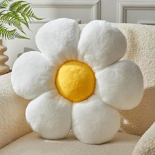 Flower Pillow，Daisy Flower Throw Pillow 15.7In Floor Pillow Cushion Cute White Home Decorative Pillows for Sofa Couch Bed