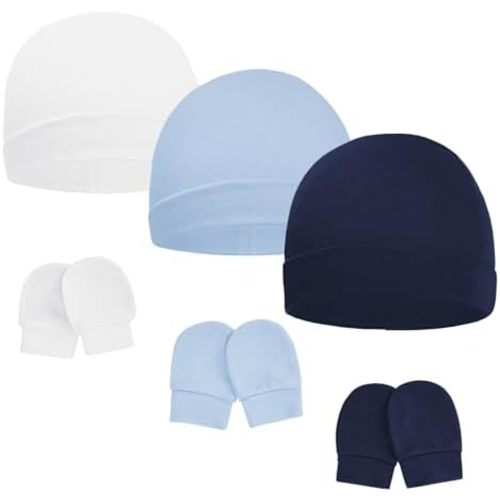 American Trends Baby Beanies for Boys Girls Newborn Infant Hat with Mittens Cute Cotton Hospital Hats for 0-6 Months