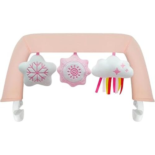Baby Bjorn Bouncer Toy Bar, Toy Bar for Baby Bouncer Bliss and Balance Soft with 3 PCS Cute Sensory Toys, Easy to Attach and Remove, Skin -Friendly, Machine Washable, Pink and White, Soft