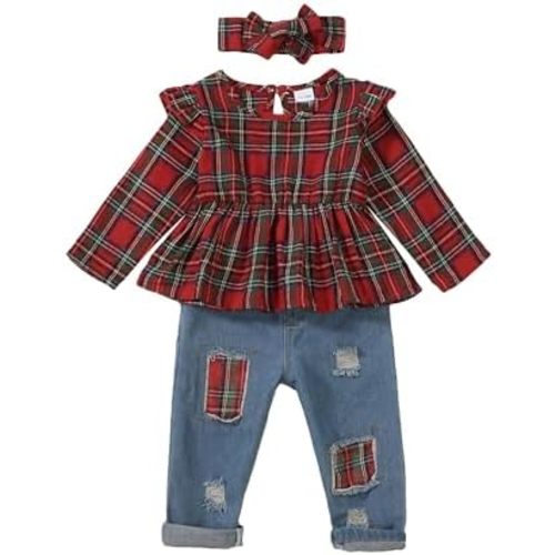 Mioglrie Toddler Baby Girl Clothes 2T 3T 4T 12 18 24 Months Toddler Fall Winter Girls Outfit Jeans Pants Clothing Set