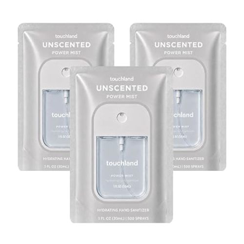 Touchland Unscented Hydrating Hand Sanitizer Spray, 3 Pack Travel Size