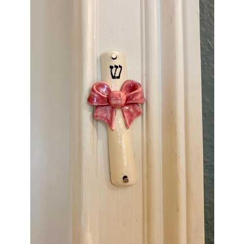 Handmade Ceramic Pink Bow Mezuzah