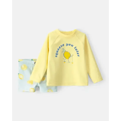 Baby Boy 2-Piece Lemon Rashguard Swimsuit Set - Yellow/Blue | Carter's