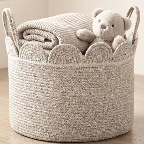 LemonRoad Round Woven Basket Brown Variegated, 16" L X 16" W X 14" H
