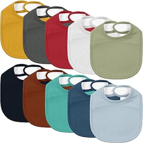 10 Pack Cotton Snap Bibs for Baby Boy Girl, Super Soft Drool Bibs for Teething and Feeding