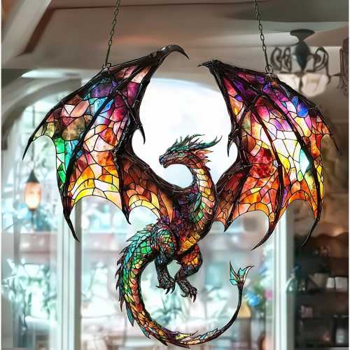 Dragon Suncatcher, Dragon Gift, Halloween Dragon Ornament, Dragon Inspired Art, Dragon Ornament, Fantasy Dragon Hanging, Halloween Decor