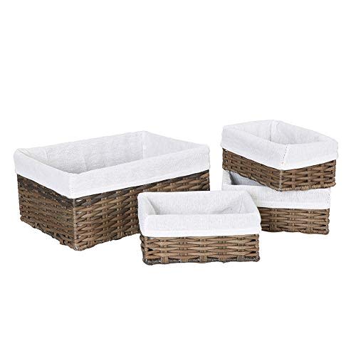 HOSROOME Handmade Wicker Baskets for Organizing Storage Basket for Shelves Woven Decorative Organizing Nesting Baskets for Bedroom Bathroom(Set of 4,Brown)