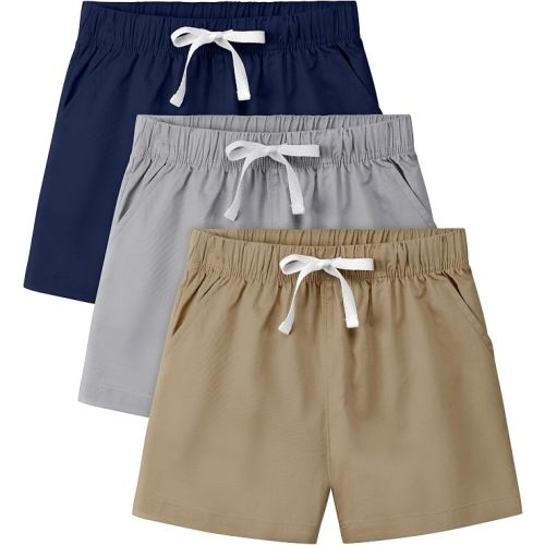 Cooraby 3 Pack Toddler Boys Shorts Elastic Waist Chino Cargo Uniform Shorts Soft Cotton with Drawstring Pockets 2T-5T