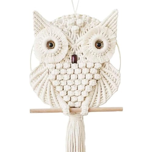 Achart Owl Macrame Wall Hanging-Hand Woven Boho Tapestry-Macrame Wall Decor -Owl Decor for Bedroom, Living Room, Nursery (Beige, Large)