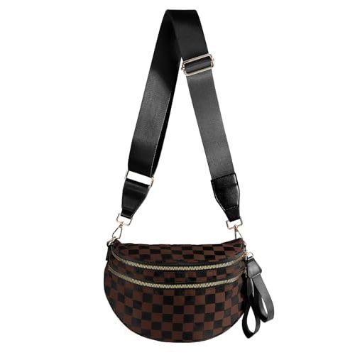 Black and White Checkered Crossbody Bag Bum Bag for Women,Spacious Checkered Purse Fanny Packs Belt Bag