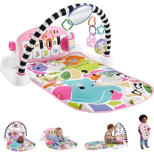 Fisher-Price Baby Playmat Glow and Grow Kick & Play Piano Gym, Pink Musical Learning Toy with Developmental Activities for Newborns 0+ Months