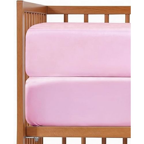 Baby Crib Sheets for Boys & Girls - Pack of 2 Fitted Microfiber Crib Sheets for Standard Crib & Toddler Mattress - Soft, Breathable & Wrinkle Free - Machine Washable, Oeko Tex - 52x28x8in - Pink Duo