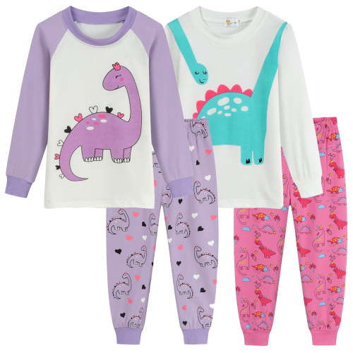 FEDPOP Toddler Girl Pajama 4-Piece Cotton Pjs Sets Long Sleepwear 3T