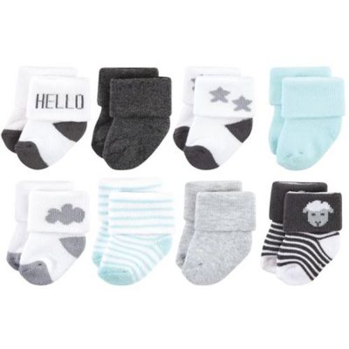 Hudson Baby Basics Infant Baby Cozy Terry Socks 8-Pack, Gentle Lambs, 0-6 Months
