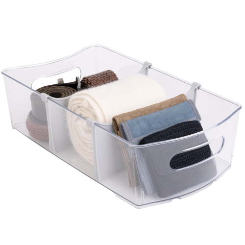 Mainstays Closet and Laundry Organizer Bin with Removable Dividers, 14.5" L x 8" W, Clear