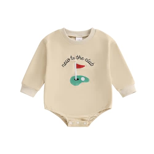 Xnqiwq Newborn Baby Boy Girl Golf Outfit New to The Club Onesie Sweatshirt Bubble Romper Long Sleeve Bodysuit Fall Clothes