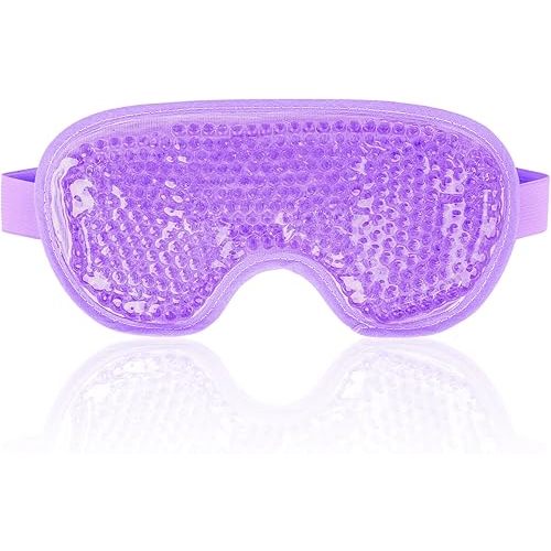 NEWGO Cooling Gel Eye Mask - Reusable Cold Pack for Puffy Eyes, Dark Circles, Migraine, Stress Relief - Purple With Soft Plush Backing