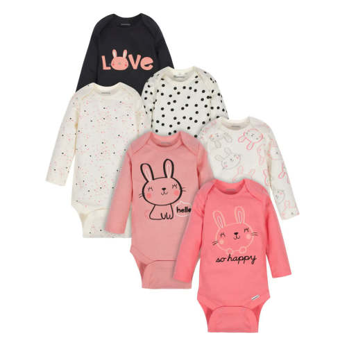 6-Pack Baby Girls Bunny Long Sleeve Onesies® Brand Bodysuits – Gerber Childrenswear