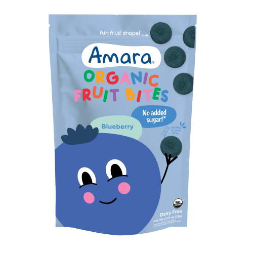 Amara Blueberry Organic Fruit Bites, Baby & Toddler Snacks, No Added Sugar, Stage 3, .75 oz Bag