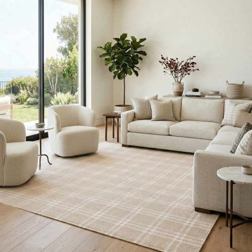 Hauteloom Dhyana Wool Living Room, Bedroom Area Rug - Contemporary - Ivory, Off White, Antrasit - 6' x 9'