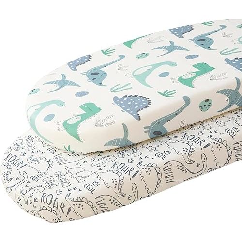 SDIII Dinosaur Bassinet Sheets 2 Pack for Baby Boy Girl, Stretchy Microfiber Jersey Knit, Universal Fit for Rectangle Round Oval Hourglass Mattress