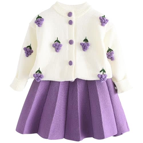 Balatale Toddler Baby Girls Fall Outfits Long Sleeve Knitted Sweater Tops Pleated Mini Skirt Set Autumn Winter Clothes Set