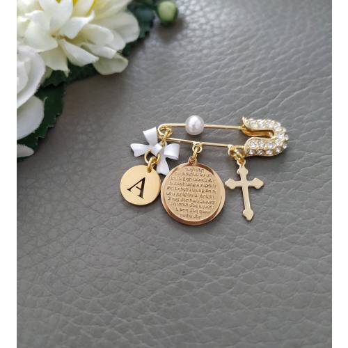 Custom Armenian Baby Pin Brooch Jewelry with Hayr Mer God Bless Prayer, Armenian Baptism Christening Gift