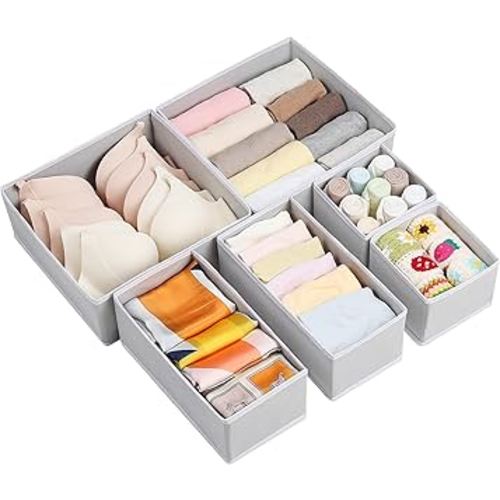 Vtopmart 6 Pack Drawer Organizer for Clothes, Dresser Drawer Organizer Bins, Foldable Fabric Closet Drawer Dividers, Underwear Storage Organizers for Baby Clothes, Bra, Socks, Ties, Scarf