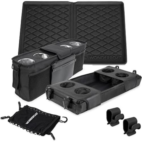 WONDERFOLD W4 Ultimate Accessory Bundle for 4-Seater Stroller Wagons – Includes 4-Cup Parent Console, Flex Snack Tray, All-Weather Floor Mat, Cargo Net, and 2 Bag Hooks