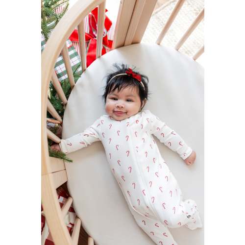 Pointelle Zippered Footie in Candy Cane