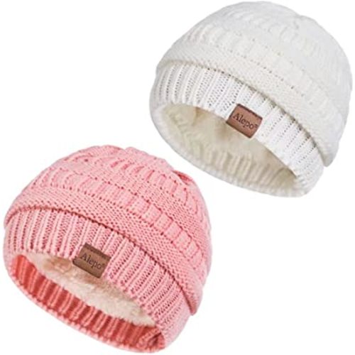 Alepo Fleece Lined Baby Beanie Hat, Infant Newborn Toddler Kids Winter Warm Knit Cap for Boys Girls