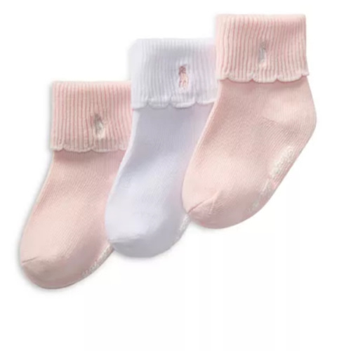 Girls' Scalloped Edge Turn Cuff Socks, Pack of 3 - Baby