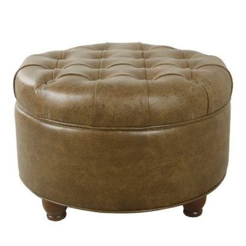 Large Tufted Round Storage Ottoman - HomePop