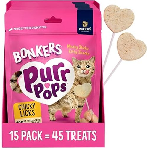 Bonkers Purrpops Freeze-Dried Chicken Flavored Lollipop Treats for Cats, 15 Pack