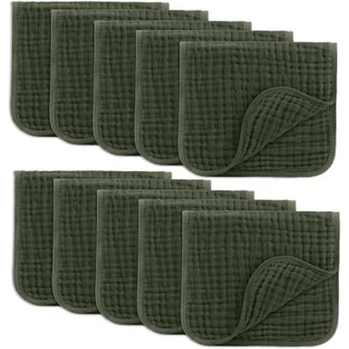 Comfy Cubs Muslin Burp Cloths 20x10" 10 Pack, Baby Burp Cloths - Kelp