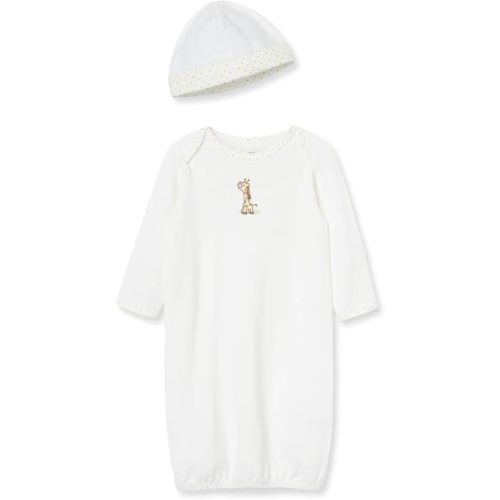 Little Me Clothes Baby Gender Neutral 2-Pc Nightgown and Cap Set 100% Cotton with Elastic Bottom, Baby Essentials,0-3 Months