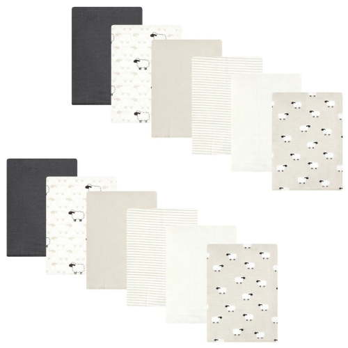 Hudson Baby Flannel Burp Cloth 12pk, Taupe Sheep, One Size