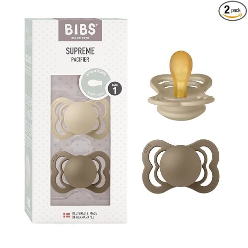 BIBS Pacifiers - Supreme Collection | BPA-Free Baby Pacifier | Made in Denmark | Set of 2 Vanilla/Dark Oak Color Premium Soothers | Size 0-6 Months