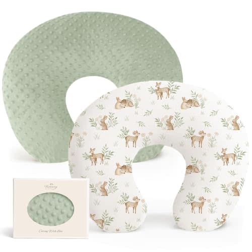 Konssy 2 Pack Nursing Pillow Covers, Soft Covers for Breastfeeding Pillows | Covers Only, Cloud-Like Soft Plush Fabric, Cozy Comfort for Baby Boy Girl, Hidden Zipper, Machine Washable(Green&Woodland)