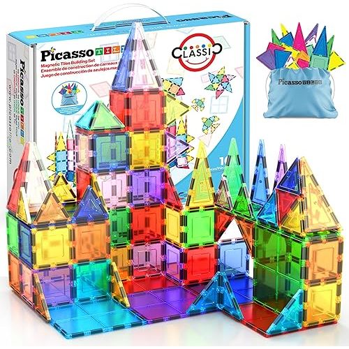 PicassoTiles 100 Piece Set 100pcs Magnet Building Tiles Clear Magnetic 3D Blocks Construction Playboards, Creativity Beyond Imagination, Inspirational, Recreational, Educational Conventional