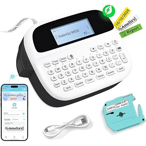 Label Maker Machine with Tapes, Label Maker Waterproof-Labels, Rechargeable Bluetooth Labeler, Portable Labeling Machine with Backlit LCD, M950 Handheld Label Printer for Office Home Use